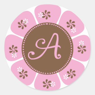 Brown and Pink Monogram A Classic Round Sticker