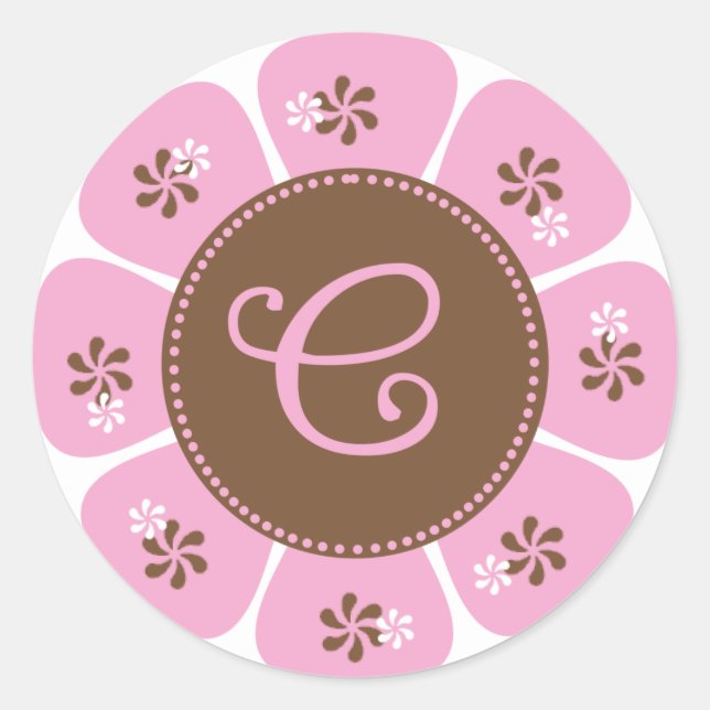 Brown and Pink Monogram C Classic Round Sticker (Front)
