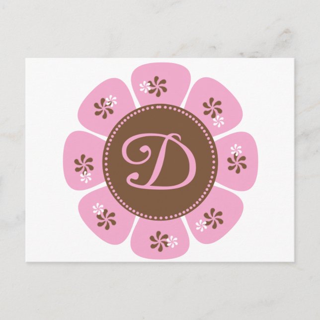 Brown and Pink Monogram D Postcard (Front)