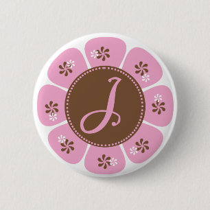 Brown and Pink Monogram J 2 Inch Round Button