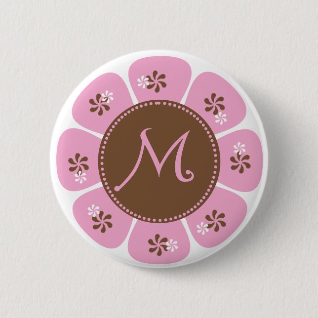 Brown and Pink Monogram M 2 Inch Round Button (Front)