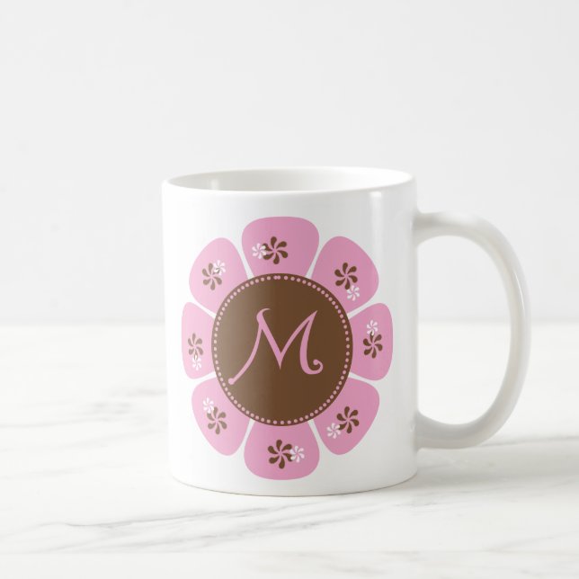 Brown and Pink Monogram M Coffee Mug (Right)