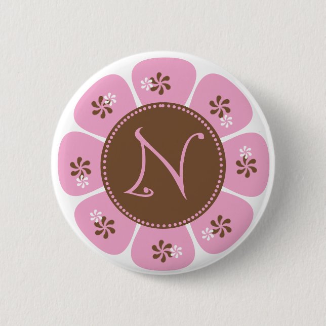 Brown and Pink Monogram N 2 Inch Round Button (Front)