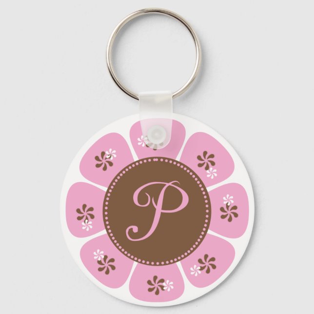 Brown and Pink Monogram P Keychain (Front)