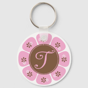 Brown and Pink Monogram T Keychain