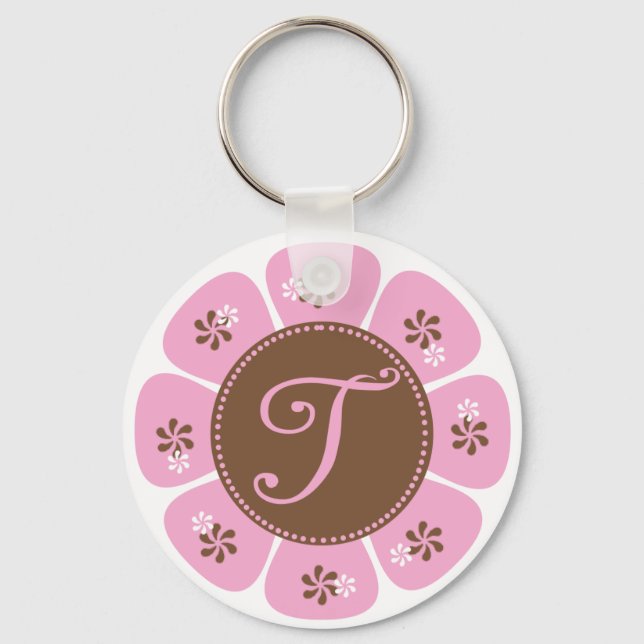 Brown and Pink Monogram T Keychain (Front)