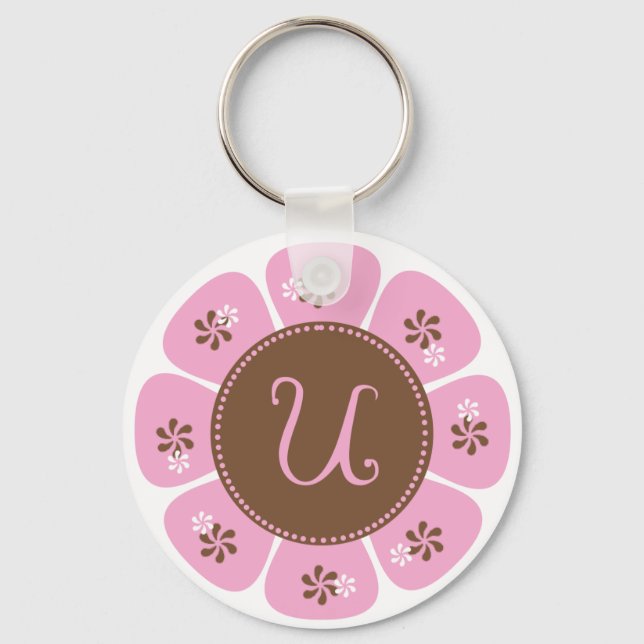 Brown and Pink Monogram U Keychain (Front)