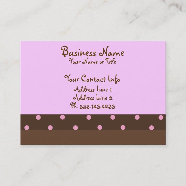 Brown and Pink Polka Dot "Chubby" Business Cards (Front)