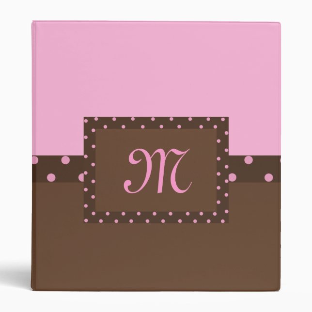 Brown and Pink Polka Dot Monogram Binder (Front)