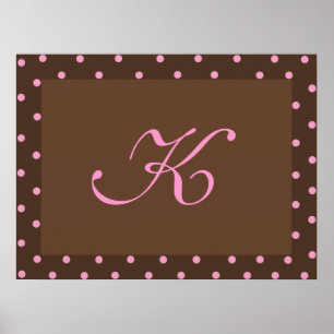 Brown and Pink Polka Dot Monogram Frame Poster