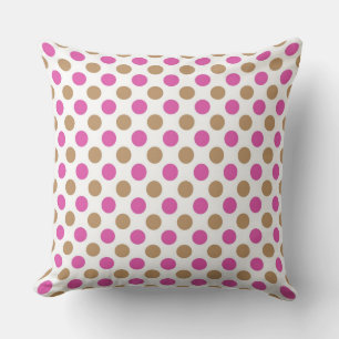 Brown and pink polka dots pattern throw pillow