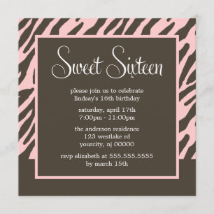 Brown and Pink Zebra Pattern Invitation