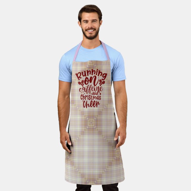Brown and Purple Plaid Running on Cheer Christmas Apron (Worn)