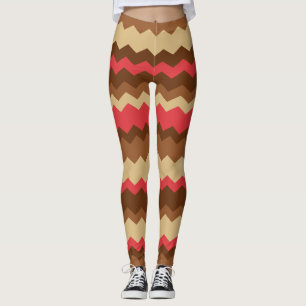 Brown and Red Autumn Zig Zag Striped Leggings