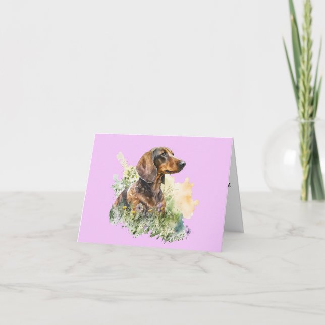 Brown and red Dachshund Floral any Occasion Card (Front)