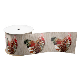 Brown And Red Speckled Rooster, Satin Ribbon
