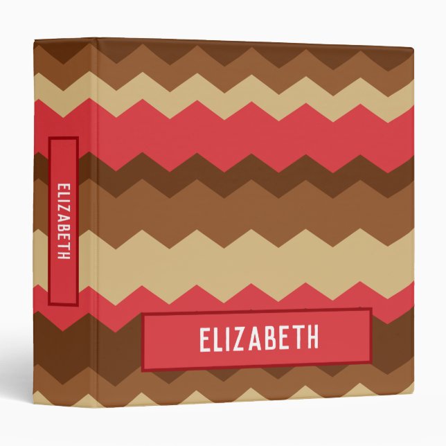 Brown and Red Zig Zag Chevron Patterned Binder (Front/Spine)