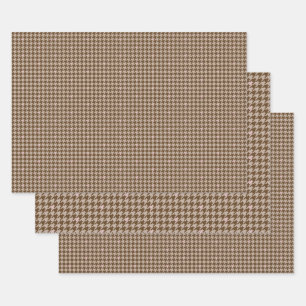 Brown and Rose Gold Houndstooth Wrapping Paper Set