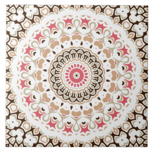 Brown and Rose Pink Mandala Pattern Tile