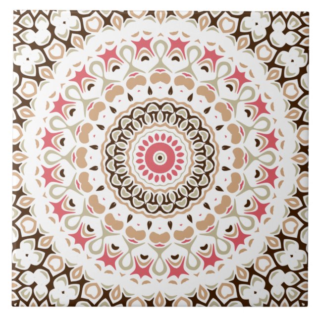 Brown and Rose Pink Mandala Pattern Tile (Front)