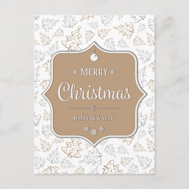 Brown and Silver Elegant Christmas Trees Pattern Holiday Postcard (Front)