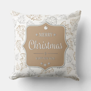 Brown and Silver Elegant Christmas Trees Pattern Throw Pillow