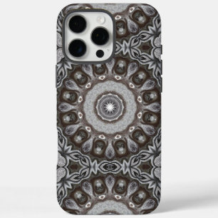 Brown and Silver Kaleidoscope Mandala Pattern iPhone 16 Pro Max Case