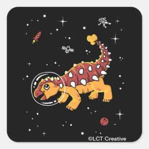 Brown And Tan Ankylosaurus Dinos In Space Square Sticker