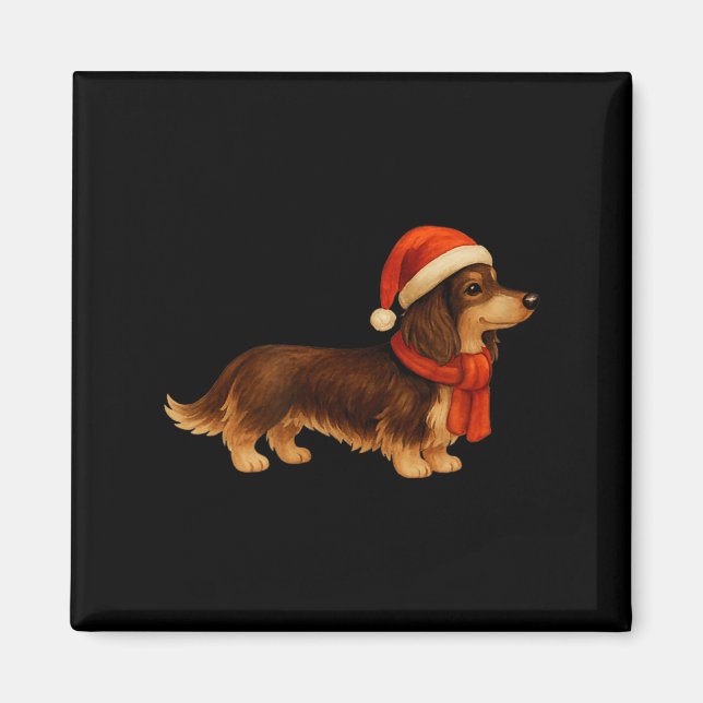 Brown And Tan Christmas Dachshund Santa Hat  Magnet (Front)