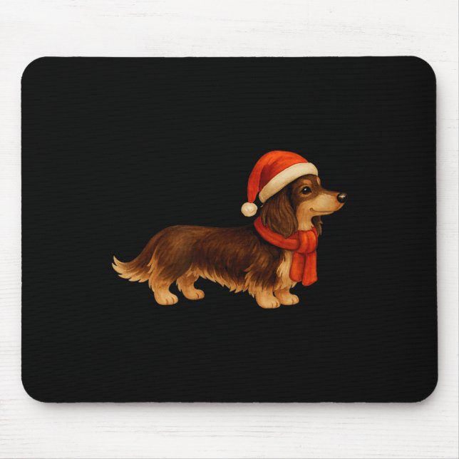 Brown And Tan Christmas Dachshund Santa Hat  Mouse Pad (Front)