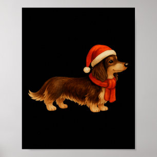 Brown And Tan Christmas Dachshund Santa Hat  Poster
