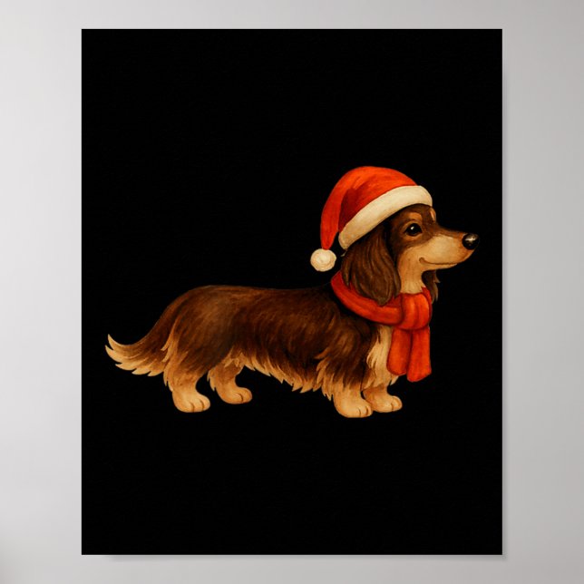 Brown And Tan Christmas Dachshund Santa Hat  Poster (Front)