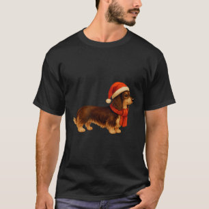 Brown And Tan Christmas Dachshund Santa Hat  T-Shirt