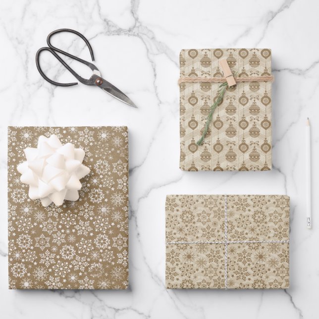 Brown and Tan Craft Christmas Wrapping Paper Sheet (Front)