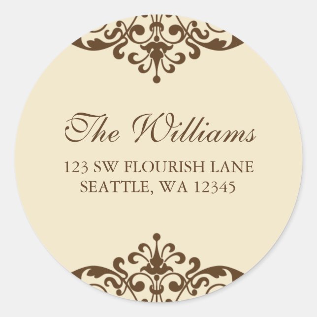 Brown and Tan Flourish Scroll Address Label (Front)