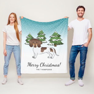 Brown And Tan Pied Short Hair Dachshund In Winter Fleece Blanket