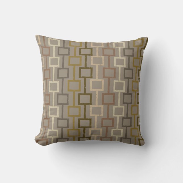 Brown and Tan Retro 1970s Geometric Pattern Throw Pillow (Front)