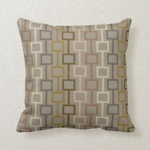 Brown and Tan Retro 1970s Geometric Pattern Throw Pillow