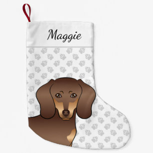 Brown And Tan Short Hair Dachshund Dog Head & Name Small Christmas Stocking
