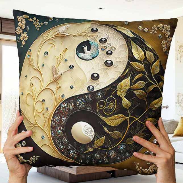 Brown and Tan Yin and Yang Contemporary Modern Throw Pillow (Creator Uploaded)