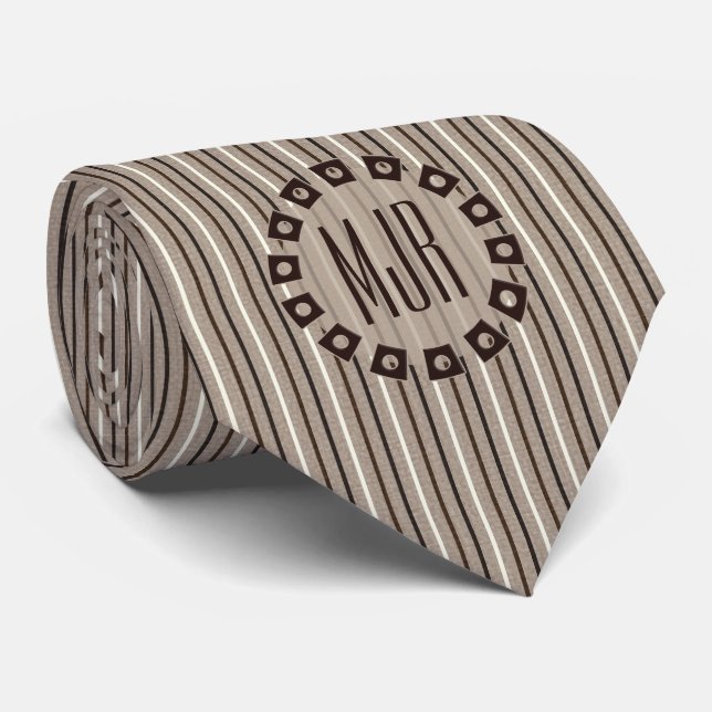 Brown and Taupe Pinstripes with Monogram Tie (Rolled)