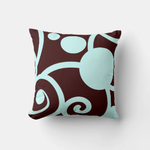 brown and teal blue abstract pattern pillow