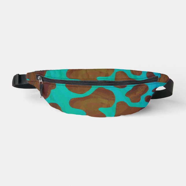 Brown and Teal Cow Pattern Fanny Pack (Front)