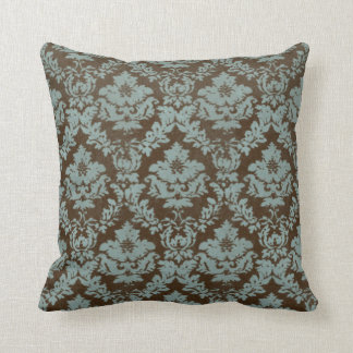 Brown and Teal Distressed 'Damask' Throw Pillow