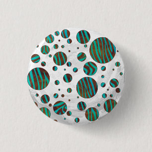 Brown and Teal Polka Dot Zebra 1 Inch Round Button