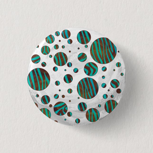 Brown and Teal Polka Dot Zebra 1 Inch Round Button (Front)