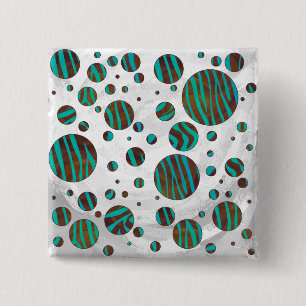 Brown and Teal Polka Dot Zebra 2 Inch Square Button