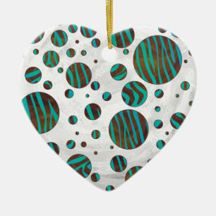 Brown and Teal Polka Dot Zebra Ceramic Ornament