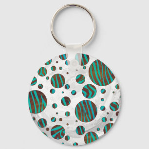 Brown and Teal Polka Dot Zebra Keychain