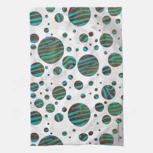 Brown and Teal Polka Dot Zebra Kitchen Towel
